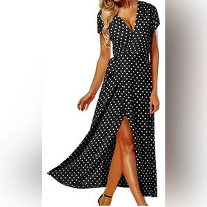 Versatile STYLE DOME Maxi Split Black & White Wrap Dress W/V-Neck NWWT SIZE: XL